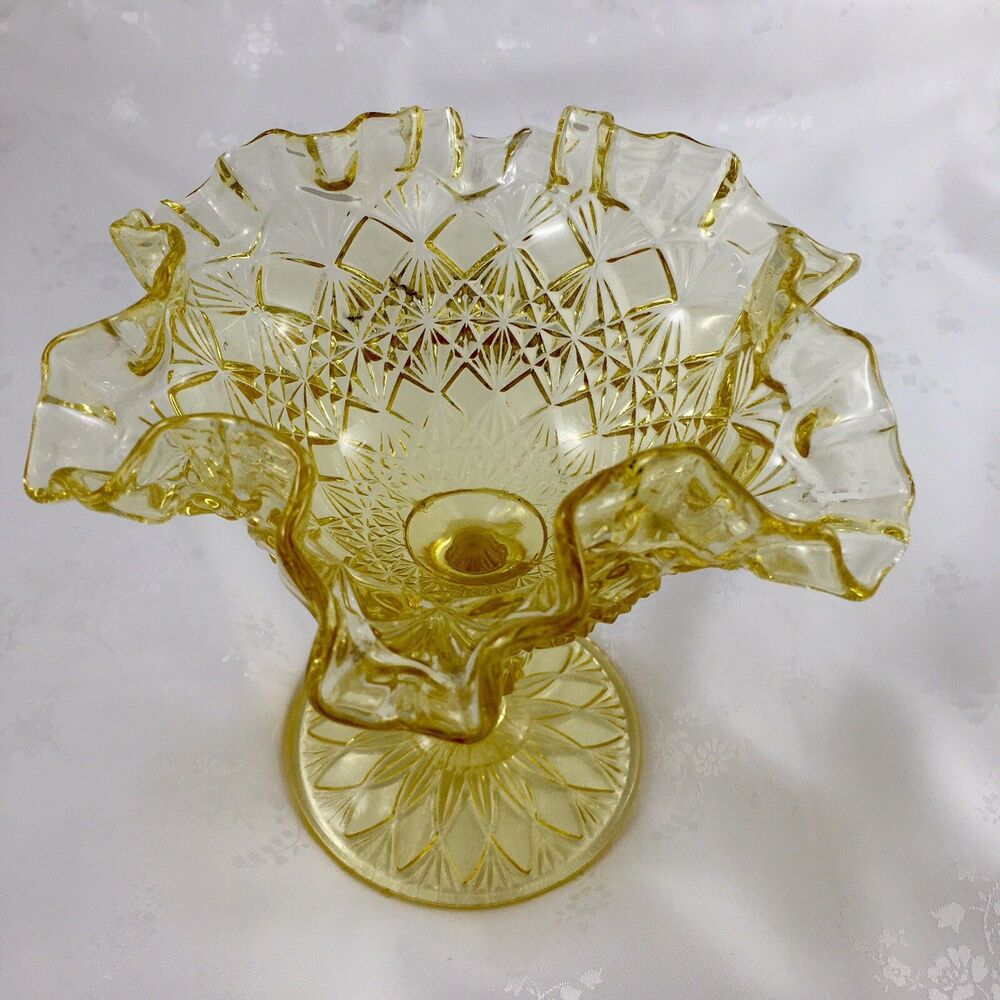 Fenton Footed Compote Yellow Art Glass